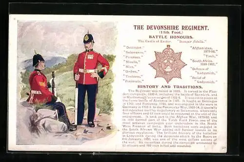 Künstler-AK The Devonshire Regiment, Soldaten in Uniform bei einer Rast