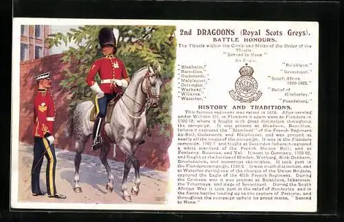 AK 2nd Dragoons Royal Scots Greys, Battle Honours, Britische Soldaten in Uniformen mit Pferd