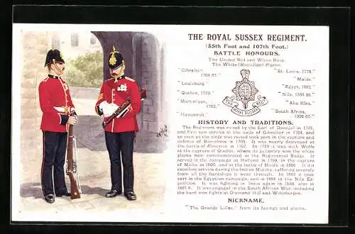 Künstler-AK The Royal Sussex Regiment, Zwei Soldaten in Uniform schreiben eine Notiz