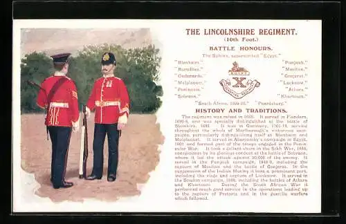 Künstler-AK The Lincolnshire Regiment, Zwei Soldaten in Uniform mit Gewehr und Pickelhaube