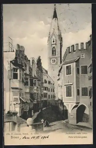 AK Brixen, Adlerbrückengasse mit Uhrturm