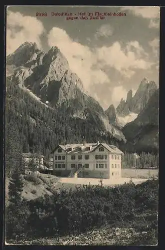 AK Fischleinboden, Hotel Dolomitenhof gegen den Zwölfer