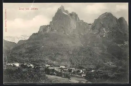 AK Seis am Schlern, Ortsansicht im Panorama mit Schlern