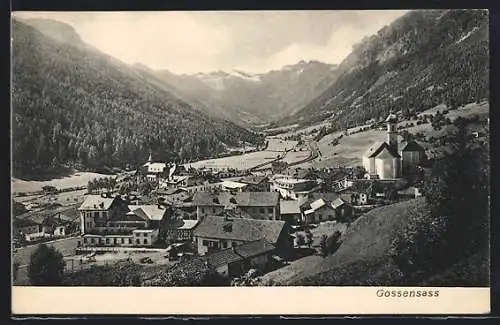 AK Gossensass, Ortsansicht mit Kirche aus der Vogelschau