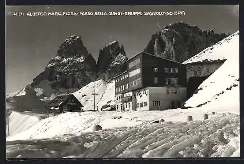 AK Passo Sella, Albergo Maria Flora im Schnee