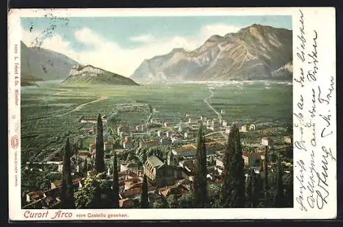 AK Arco, Kurort vom Castello aus der Vogelschau