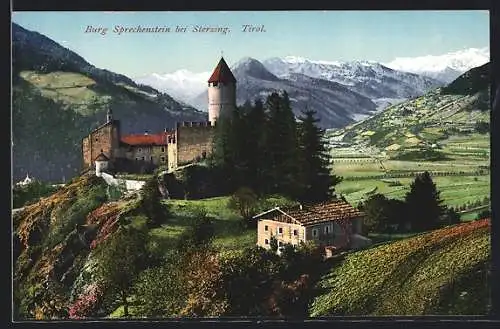 AK Sterzing, Burg Sprechenstein gegen die Alpen