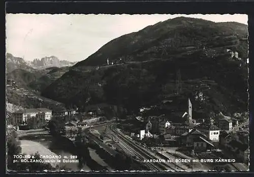 AK Kardaun b. Bozen, Ortsansicht mit Burg Karneid