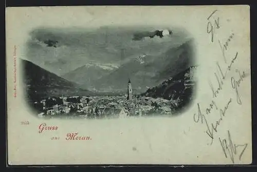 Mondschein-AK Meran, Blick über die Dächer