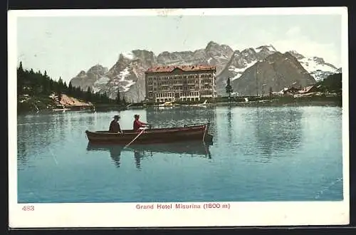 AK Misurina, Grand Hotel am See mit dekorativem Ruderboot