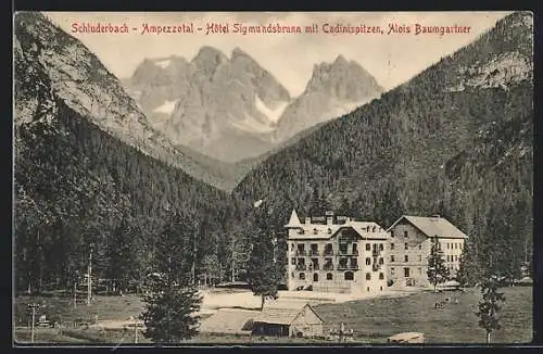 AK Schluderbach / Ampezzotal, Hotel Sigmundsbrunn mit Cadinispitzen