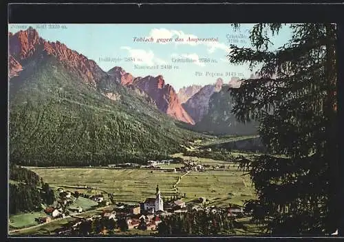 AK Toblach /Ampezzotal, Ortsansicht mit Blick auf Nasswand und Piz Popena