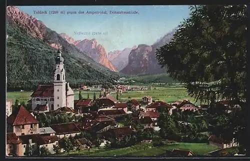 AK Toblach, Teilansicht mit Kirche und Nasswand