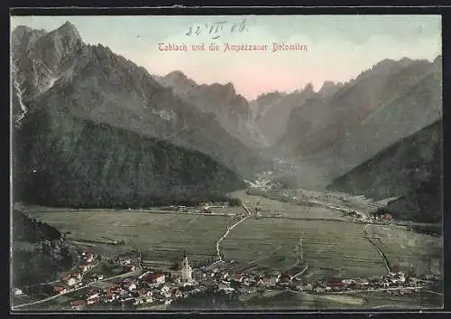 AK Toblach, Ortsansicht gegen die Ampezzaner Dolomiten