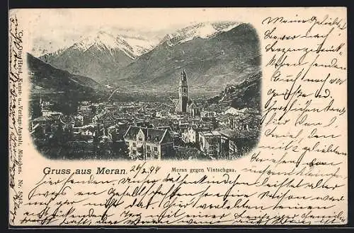 AK Meran, Ortsansicht gegen Vintschgau