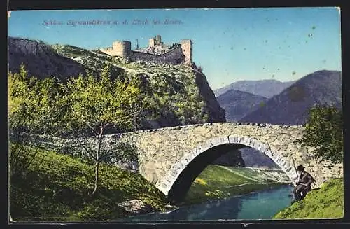 AK Bozen, Brücke am Schloss Sigmundskron an der Etsch