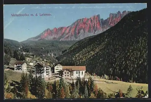 AK Welschnofen, Ortsansicht mit Latemar aus der Vogelschau