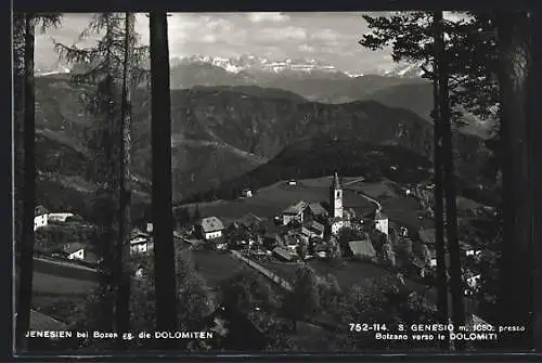 AK Jenesien bei Bozen, Gesamtansicht gegen die Dolomiten