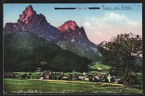 AK Seis, Gesamtansicht mit Umgebung, Schlern im Hintergrund