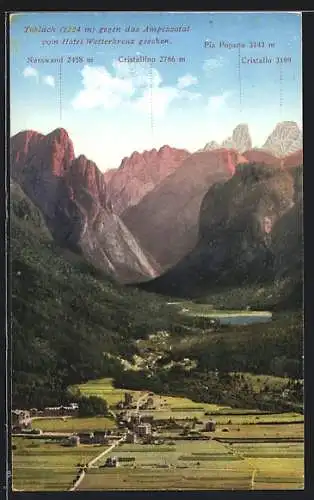 AK Toblach, Ansicht gegen das Apezzotal von Hotel Wetterkruz gesehen