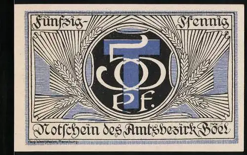 Notgeld Böel, 50 Pfennig, Unterschrift vom Amtsvorsteher