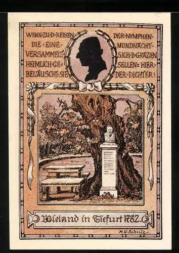 Notgeld Tiefurt 1921, 75 Pfennig, Wieland Denkmal