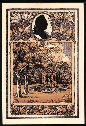 Notgeld Tiefurt 1921, 50 Pfennig, Grabmal im Wald, Goethe