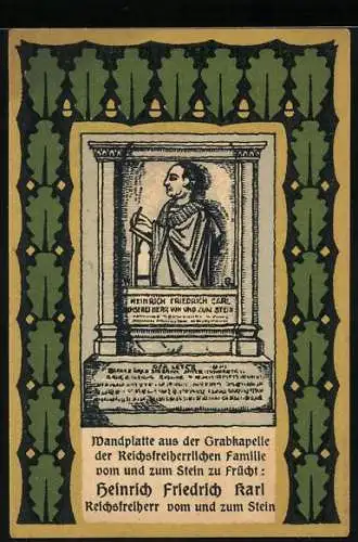 Notgeld Frücht 1922, 25 Pfennig, Wandplatte mit Heinrich Friedrich Karl in der Grabkapelle