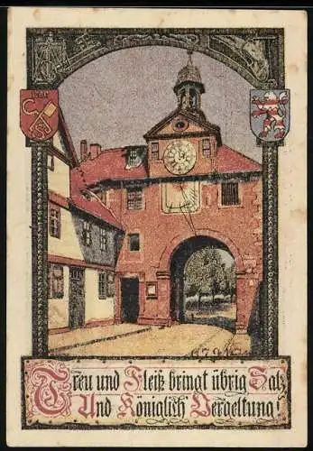 Notgeld Bad Sooden, 50 Pfennig, Partie am Torbogen, Stadtwappen