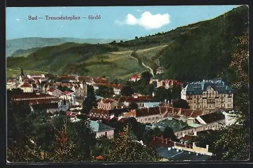 AK Trencsenteplicz, Ortsansicht aus der Vogelschau