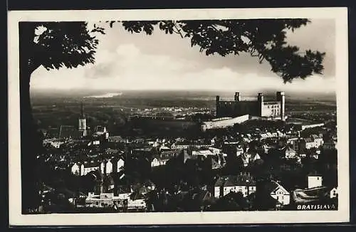 AK Bratislava, Ortsansicht mit Burg und Fernblick
