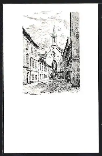 Künstler-AK Sopron, Blick auf die Ursulinerkirche