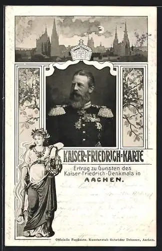AK Aachen, Kaiser Friedrich, Spendenkarte zu Gunsten des Denkmals