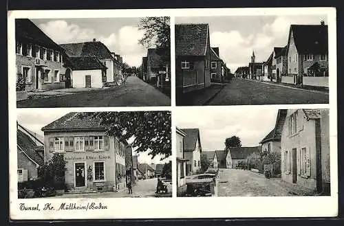 AK Tunsel /Müllheim, Kolonialwarenhandlung und Bäckerei B. Klein, Strassenpartie