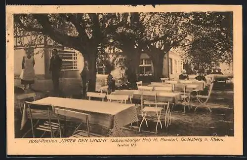 AK Godesberg a. Rhein, Hotel-Pension Unter den Linden, Gartenansicht, Inh. H. Mundorf