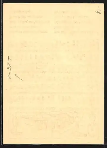AK Friedrichshafen, Liedzeilen und Noten des Heimatliedes der Stadt, Ortsansicht mit einem Zeppelin