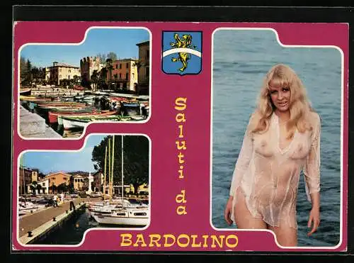 AK Bardolino, Bootshafen, Frau in nasser transparenter Bluse