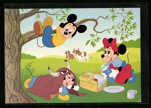 AK Micky Mouse und Mini Mouse bei einem Picknick im Park