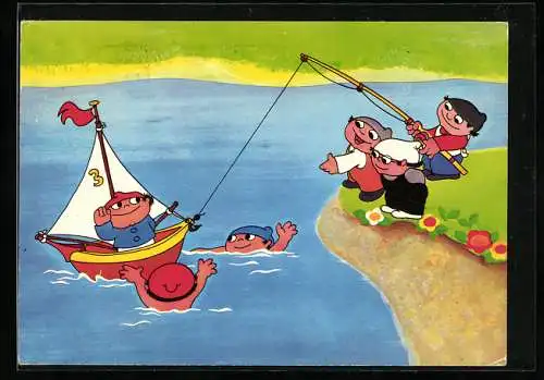 Künstler-AK ZDF-Meinzelmännchen stechen in See