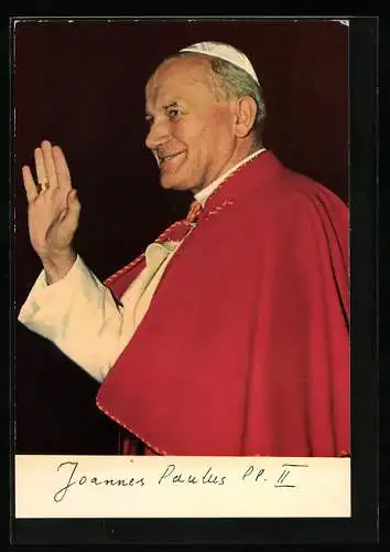 AK Papst Johannes Paul II. hebt grüssend den Arm