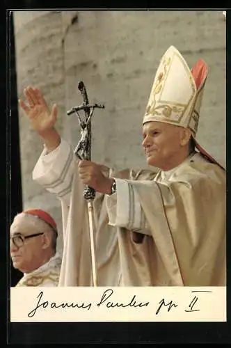 AK Papst Johannes Paul II. winkt den Gläubigen zu