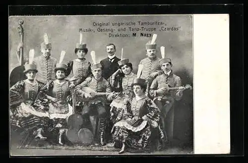 AK Original ungarische Tamburitza-, Musik-, Gesang- und Tanz-Trzppe Czardas in Trachten