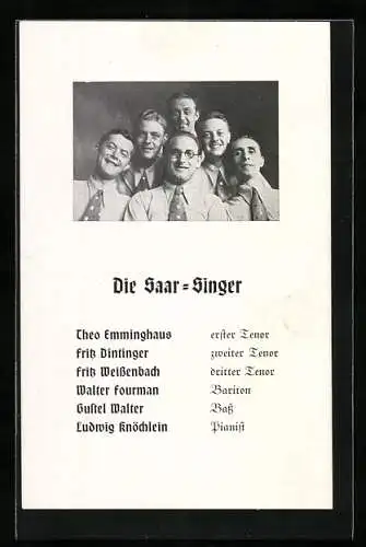 AK Musiker Die Saar-Singer in weissen Hemden mit gepunkteten Krawatten