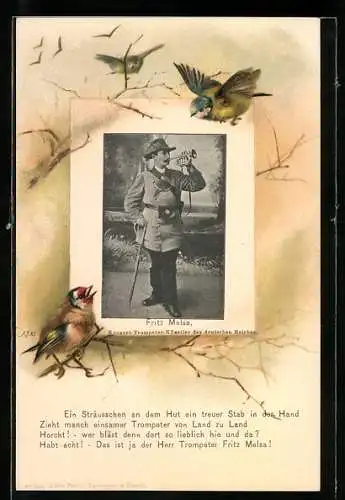 AK Fritz Melsa, Konzert-Trompeter-Künstler des deutschen Reiches im Passepartoutrahmen