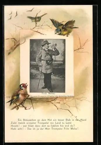 AK Fritz Melsa, Konzert-Trompeter-Künstler des deutschen Reiches im Passepartoutrahmen