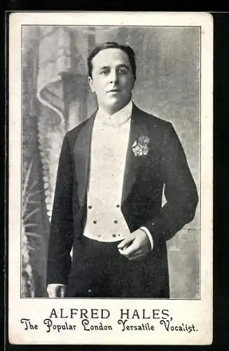 AK Musiker Alfred Hales im schwarzen Anzug, Popular London Yersatile Vocalist