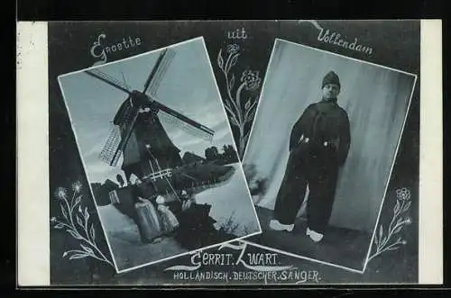 AK holländisch-deutscher Musiker Gerrit Wart, Windmühle