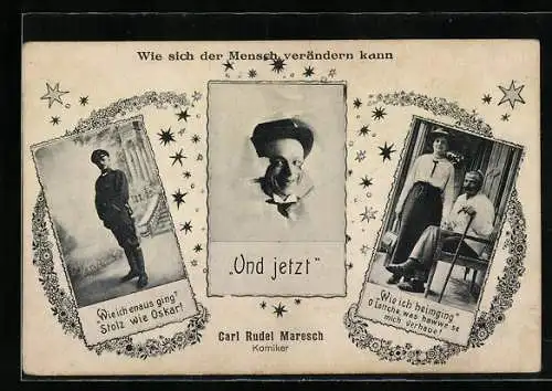 AK Komiker Carl Rudel Maresch in verschiedenen Rollen