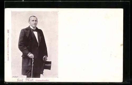 AK Gesangskomiker Josef Modl mit Gehstock