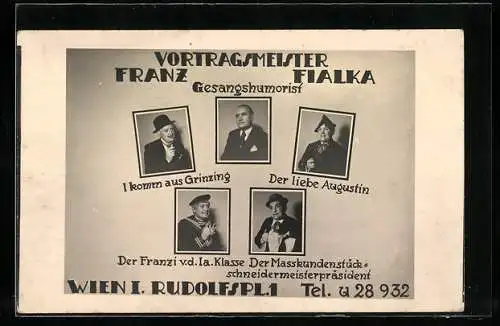 AK Vortragsmeister Franz Fialka, Wien, Rudolfspl. 1